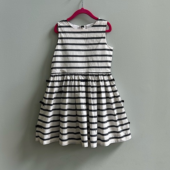 Jacadi Other - Jacadi Paris White And Navy Blue Striped Bow Dress, Size 8A.